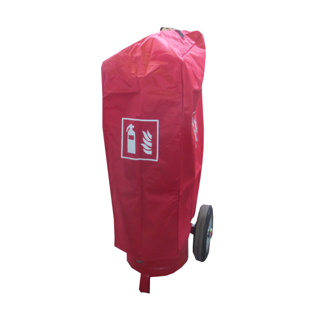 Beschermhoes rood met pictogram voor bluswagen 50kg/l