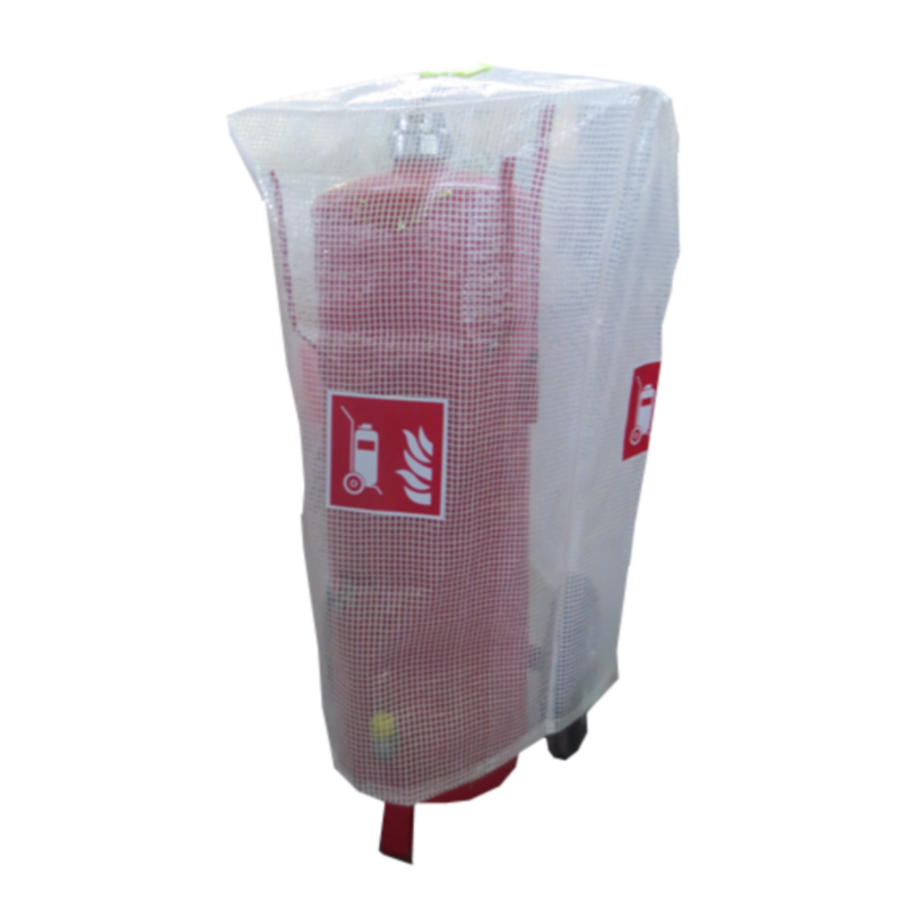 Beschermhoes met transparant rasterfolie en pictogram voor bluswagen 50kg/l