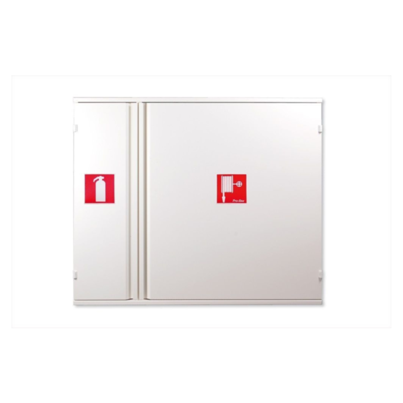 Witte combinatiekast brandhaspel en brandblusser met pictogrammen