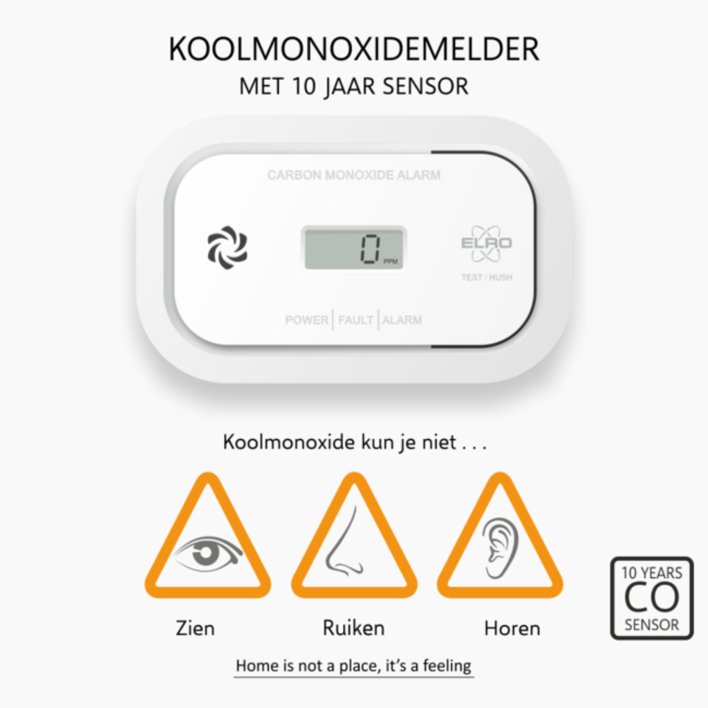 Elro koolmonoxidemelder met digitaal scherm en elektrochemische sensor met levensduur van 10 jaar
