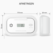 Elro koolmonoxidemelder met digitaal scherm en elektrochemische sensor afmetingen