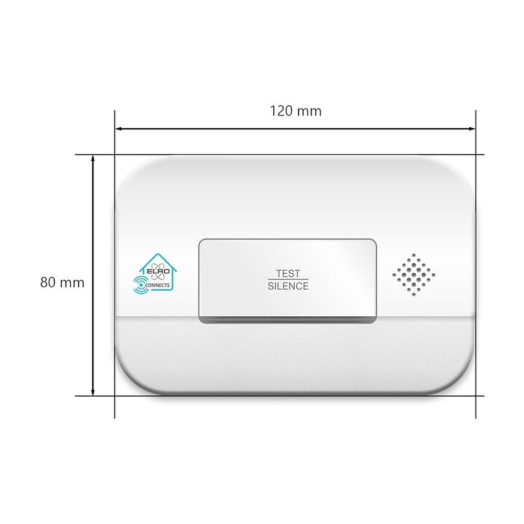 Elro Connects draadloos koppelbare CO-melder met elektrochemische sensor afmetingen