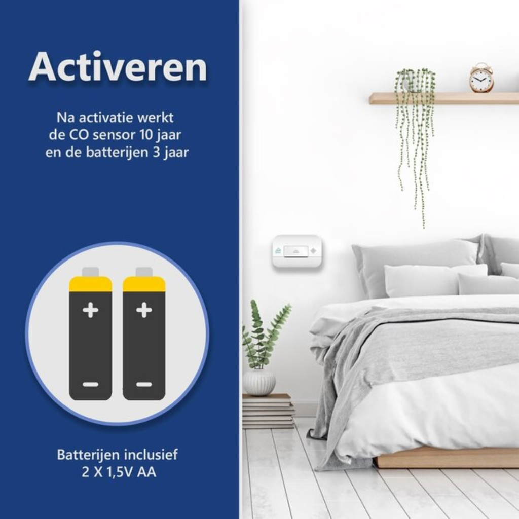 Elro Connects draadloos koppelbare koolmonoxidemelder met CO-sensor 10 jaar en batterijen 1,5V AA met levensduur 3 jaar