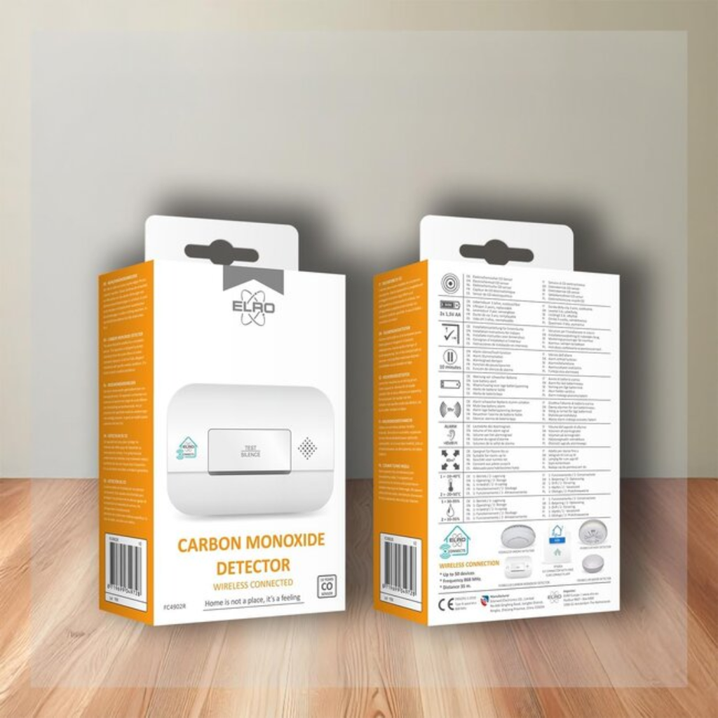 Elro Connects draadloos koppelbare CO-melder met elektrochemische sensor in verpakking