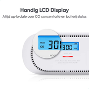 X-Sense draadloos koppelbare CO-melder Link+ Pro met LCD display met CO concentratie en status batterij