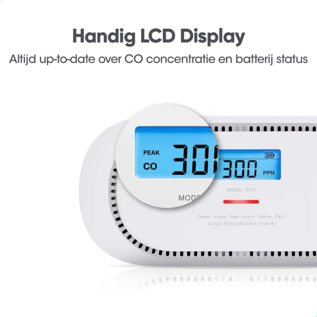 X-Sense draadloos koppelbare CO-melder Link+ Pro met LCD display met CO concentratie en status batterij