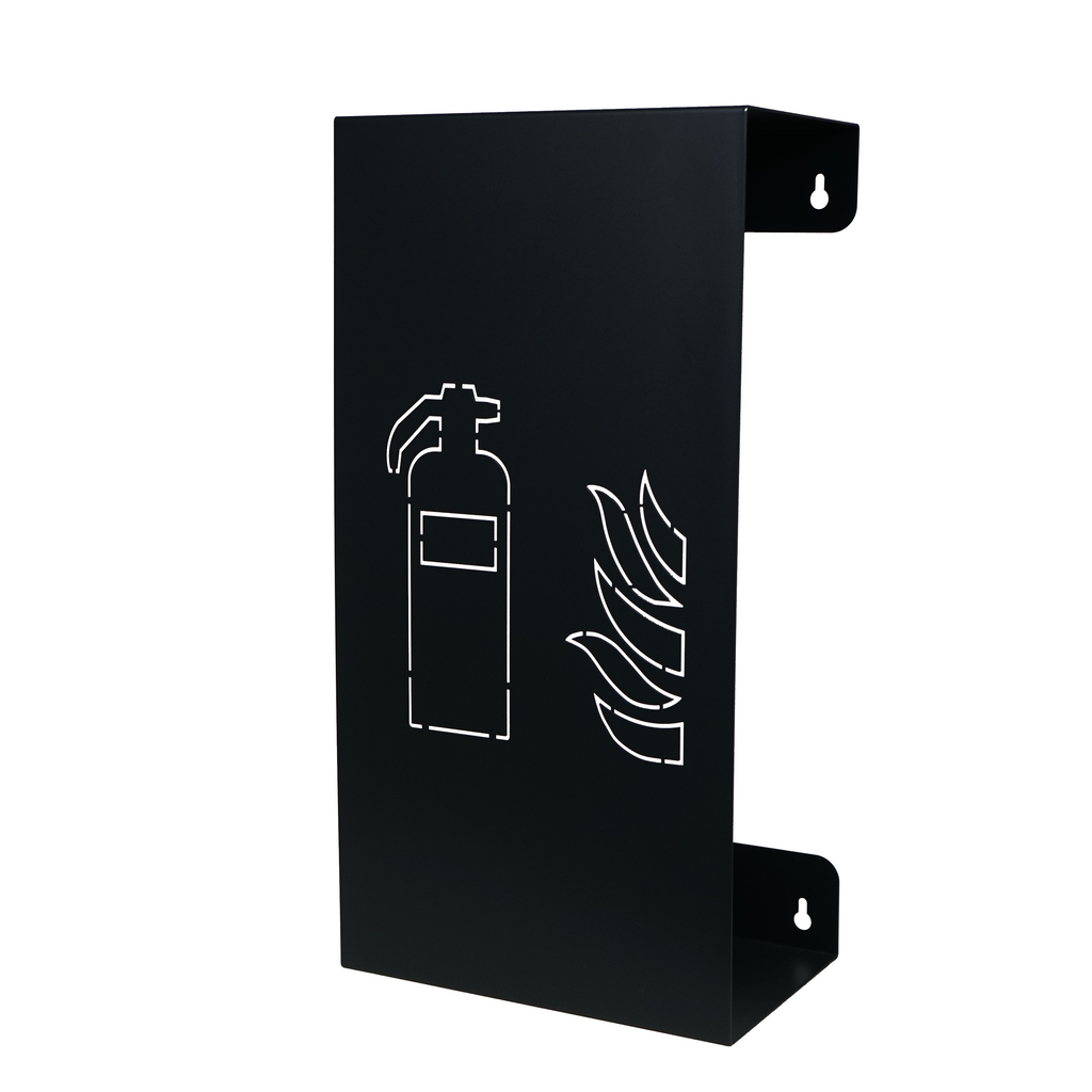 Design brandblushouder antraciet of donkregrijs met laser cutting van brandblusser-symbool