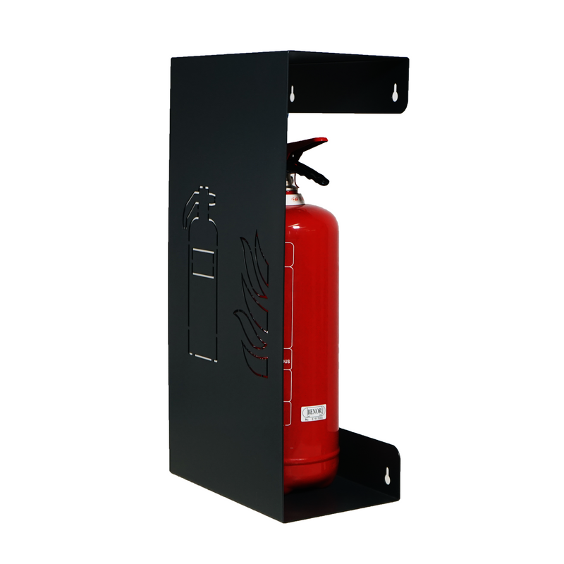 Design brandblushouder antraciet of donkergrijs met laser cutting van brandblusser-symbool met brandblusser