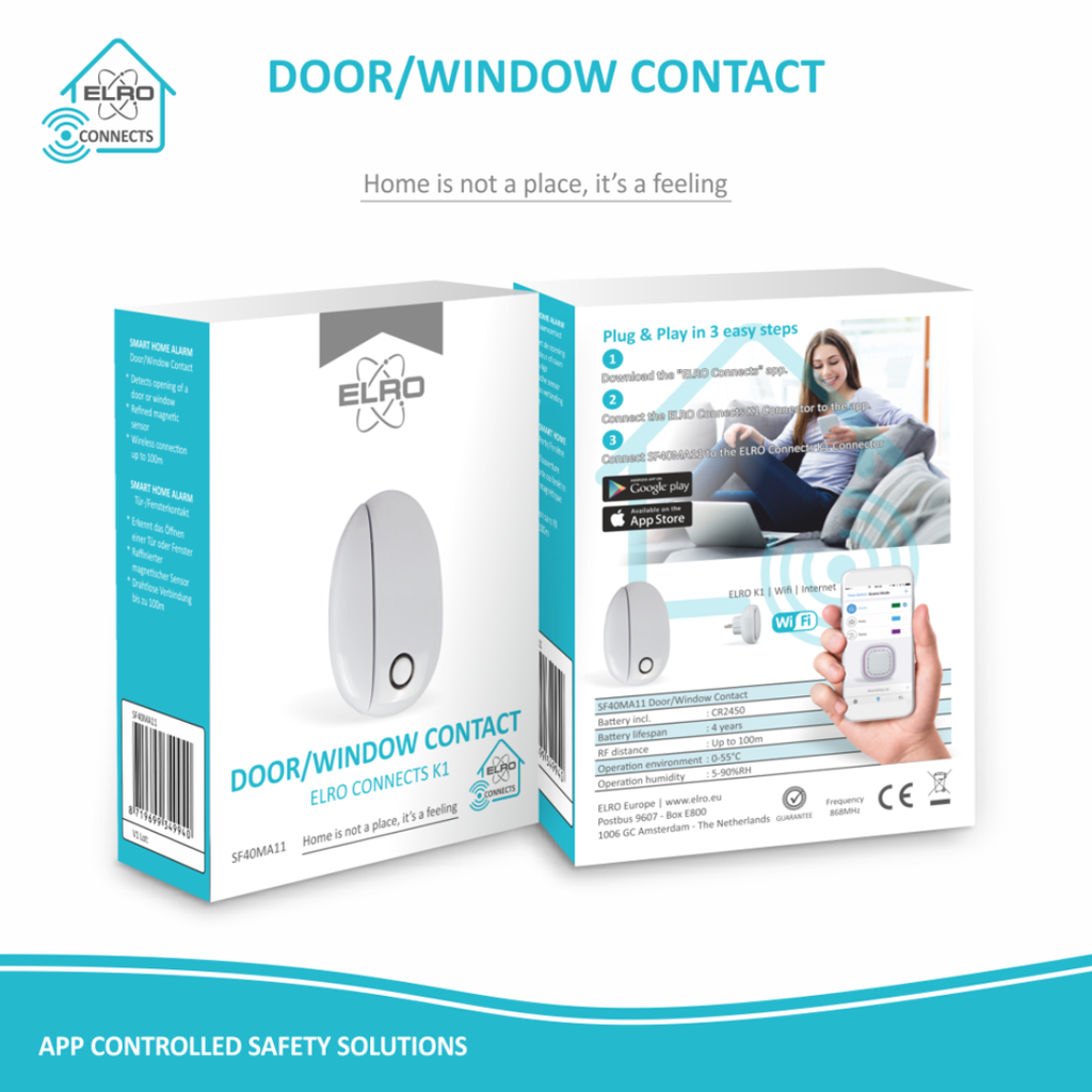 Elro Connects raam- en deurcontact draadloos koppelbaar verpakking