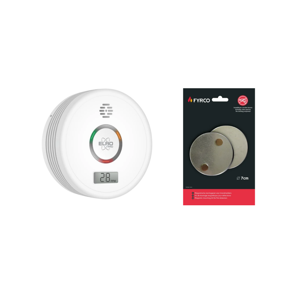 Elro design koolmonoxidemelder met sensor en batterij van 10 jaar en een digitaal scherm met magnetische montageset