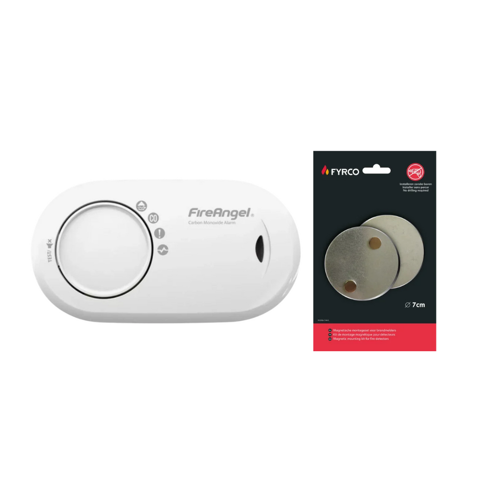 Fire Angel koolmonoxidemelder met batterij 10 jaar, pre-alarm en stille testfunctie met magnetische montageset