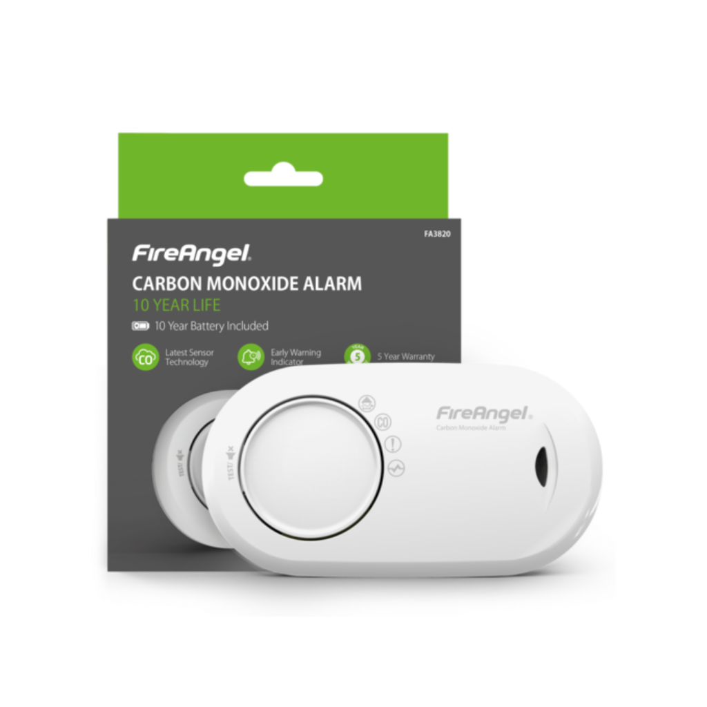 Fire Angel koolmonoxidemelder met batterij 10 jaar, pre-alarm en stille testfunctie met verpakking
