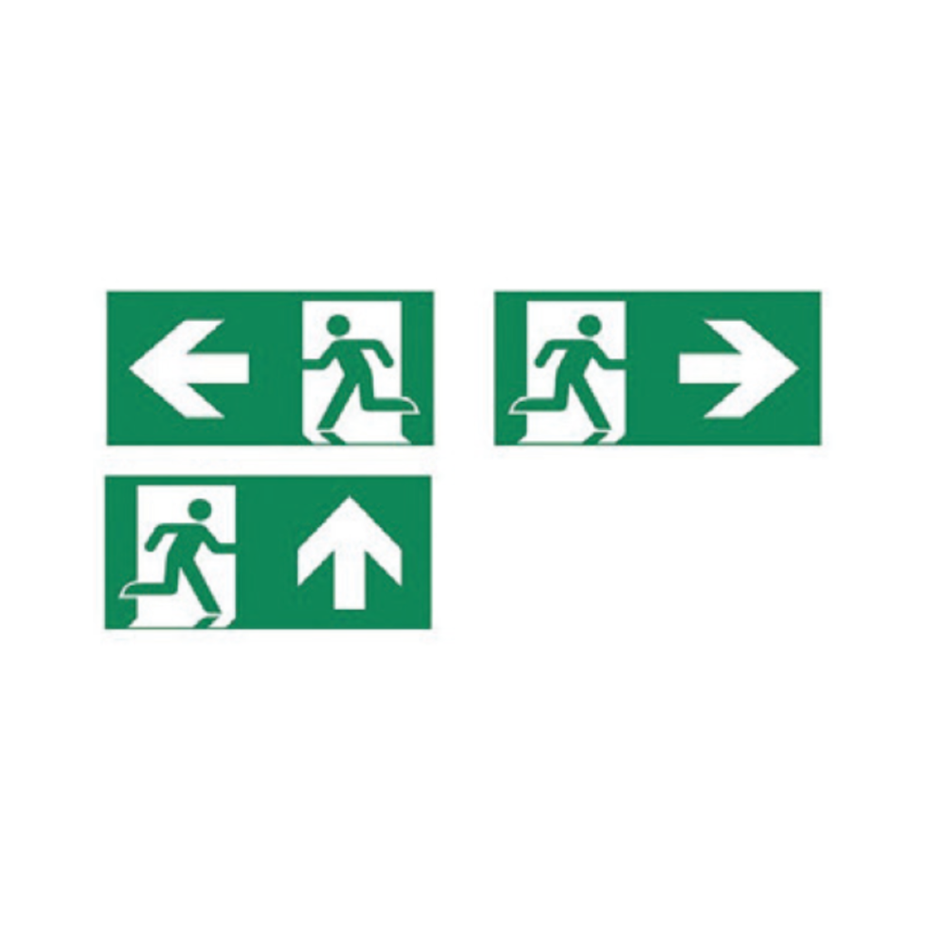 Pictogrammen volgens ISO 7010 voor noodverlichtingsarmatuur 