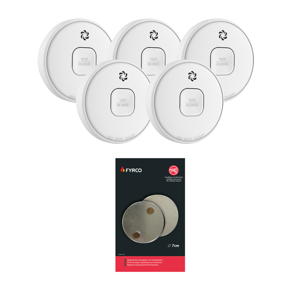 Budgetpakket met 5 Elro rookmelders en magnetische montageset