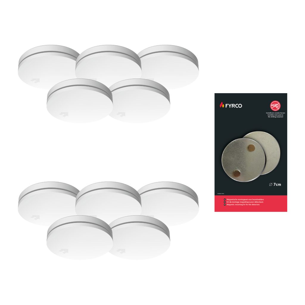 Pakket met 10 Elro ultra dunne rookmelders en magnetische montageset