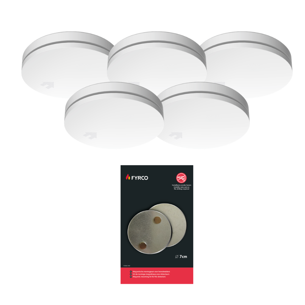 Pakket met 5 Elro ultra dunne rookmelders en magnetische montageset