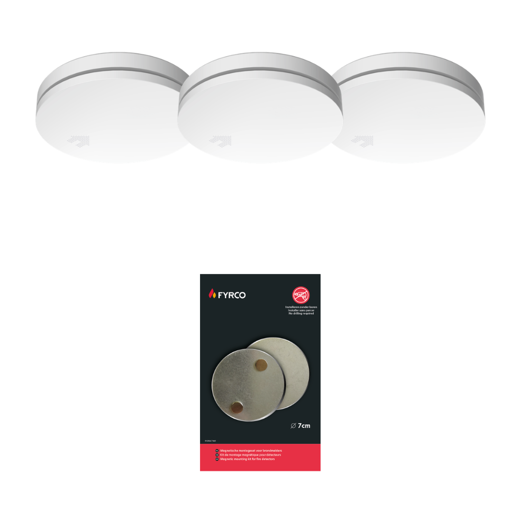 Pakket met 3 Elro ultra dunne rookmelders en magnetische montageset