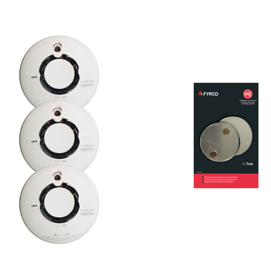Pakket 3 Fire Angel rookmelders Wi-safe met magnetische montageset