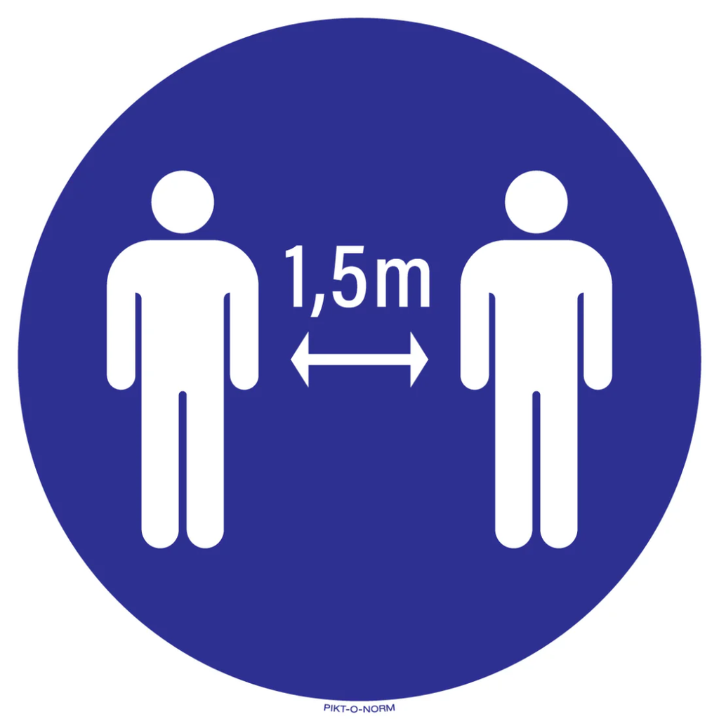 Pictogram afstand houden 1,5m verplicht blauw wit volgens ISO 7010