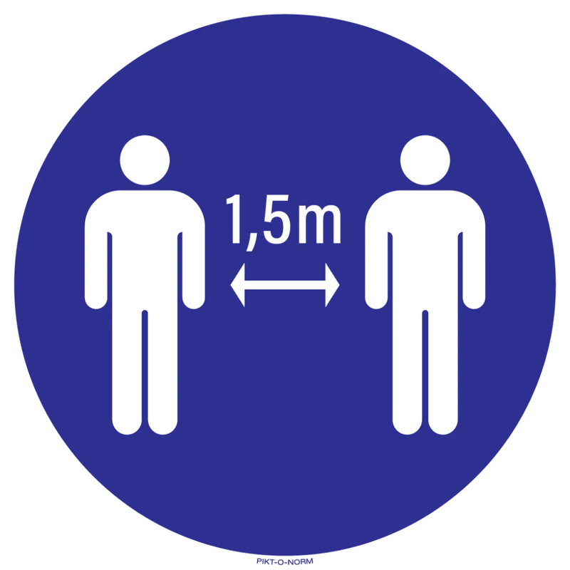 Pictogram afstand houden 1,5m verplicht blauw wit volgens ISO 7010