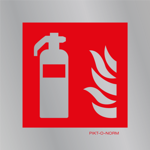 Pictogram brandblusser rood wit aluminium volgens ISO 7010