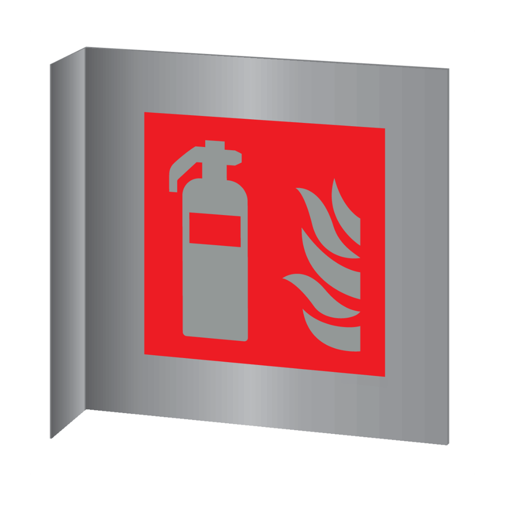 Pictogram brandblusser rood wit aluminium haaks gemonteerd volgens ISO 7010