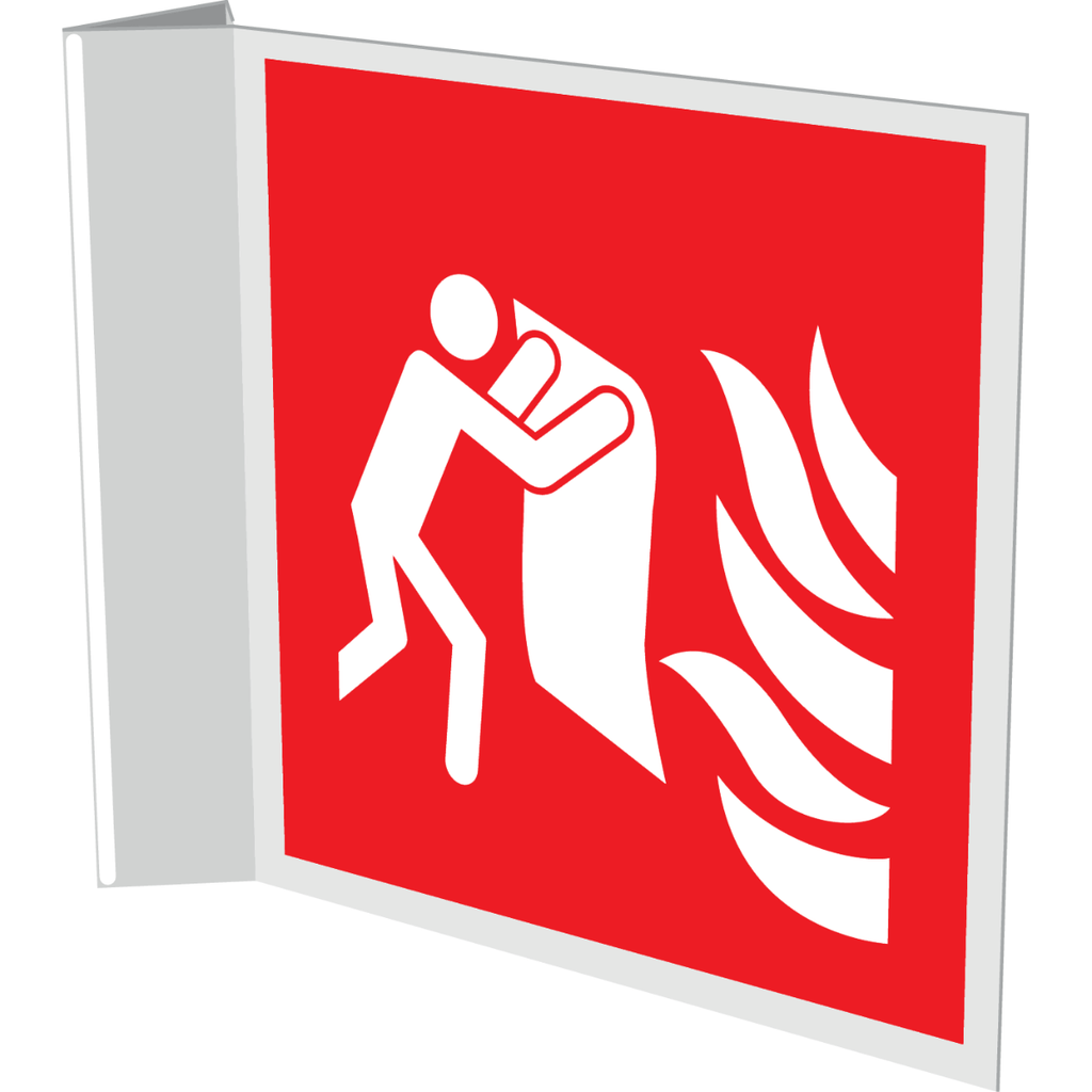 Pictogram branddeken rood wit pvc haakt gemonteerd volgens ISO 7010