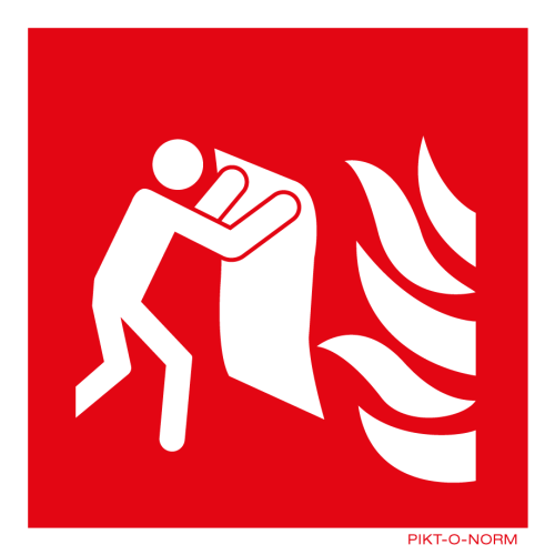 Pictogram branddeken rood wit vinyl sticker volgens ISO 7010