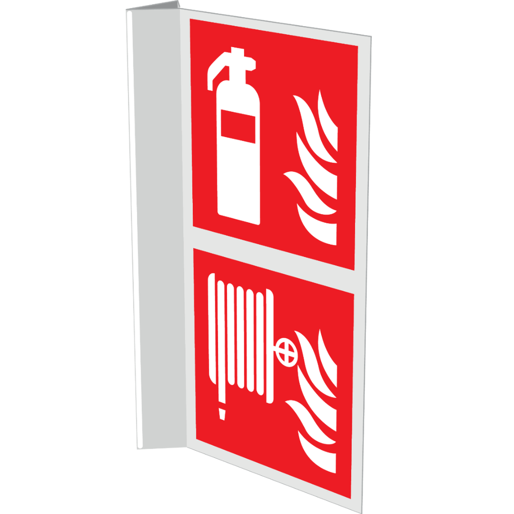 Pictogram combi brandblusser haspel rood wit pvc haaks gemonteerd volgens ISO 7010