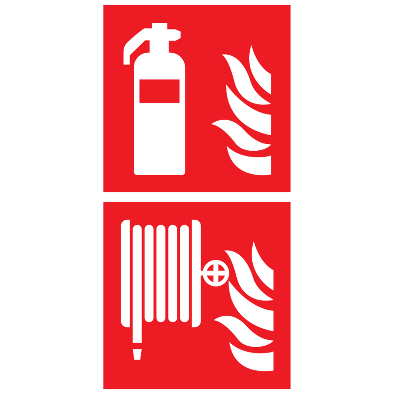 Pictogram combi brandblusser haspel rood wit volgens ISO 7010