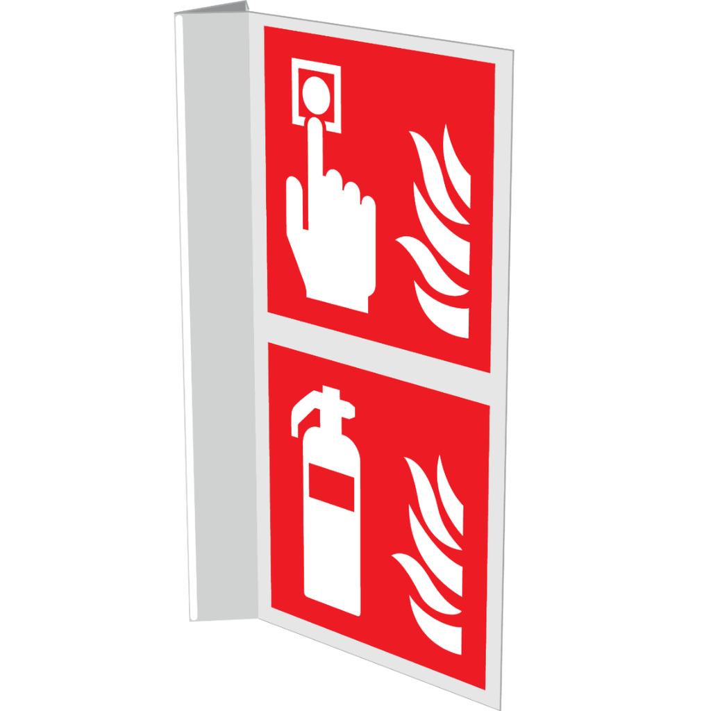 Pictogram combi brandmelder brandblusser rood wit pvc haaks gemonteerd volgens ISO 7010