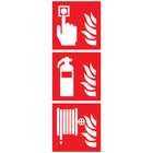 Pictogram combi brandmelder brandblusser brandhaspel rood wit volgens ISO 7010