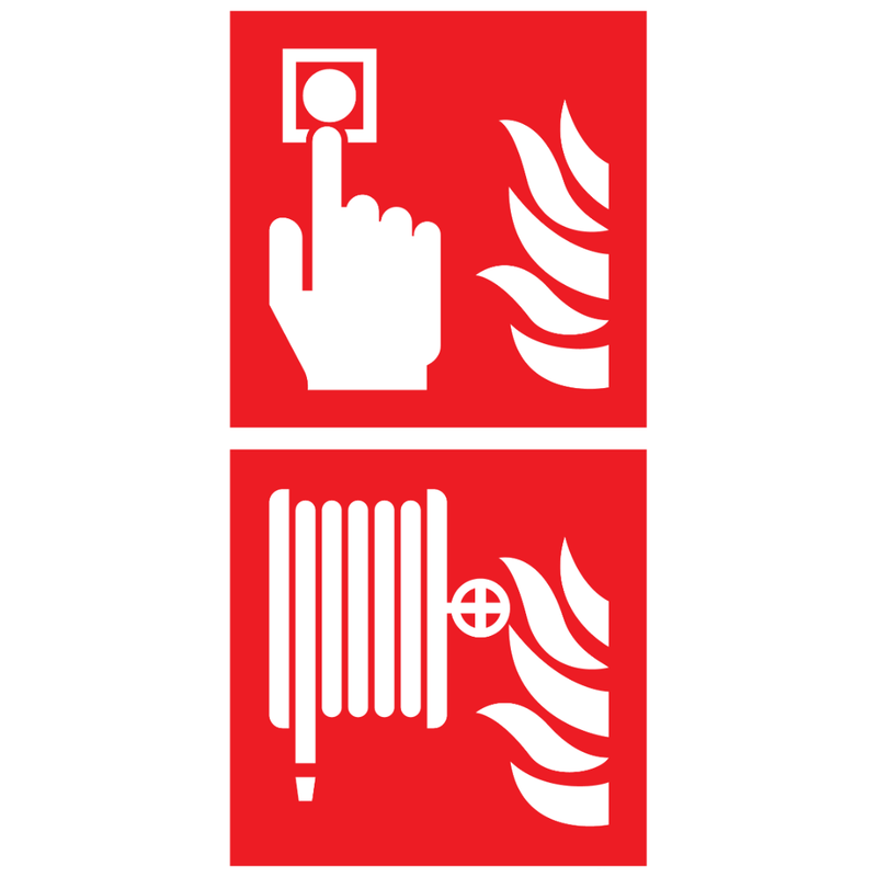 Pictogram combi brandmelder brandhaspel rood wit volgens ISO 7010