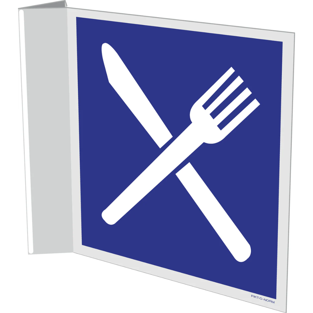 Pictogram eetgelegenheid blauw wit pvc haaks gemonteerd
