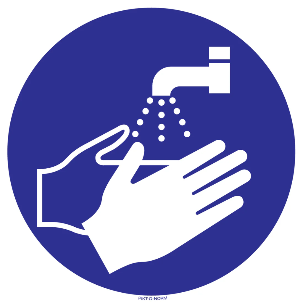 Pictogram handen wassen verplicht blauw wit volgens ISO 7010