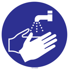Pictogram handen wassen verplicht blauw wit volgens ISO 7010