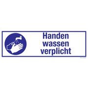 Pictogram handen wassen verplicht tekst blauw wit volgens ISO 7010