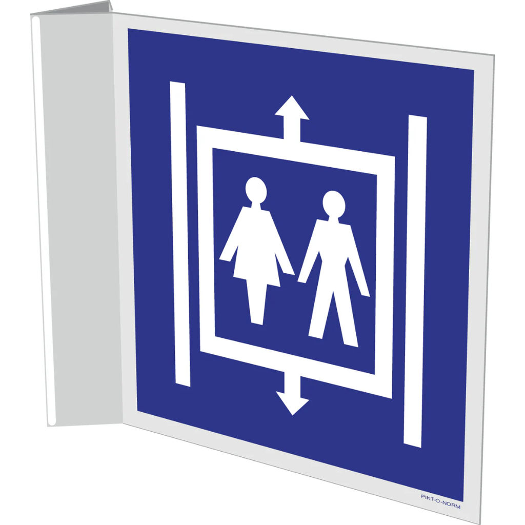 Pictogram lift blauw wit pvc haaks gemonteerd