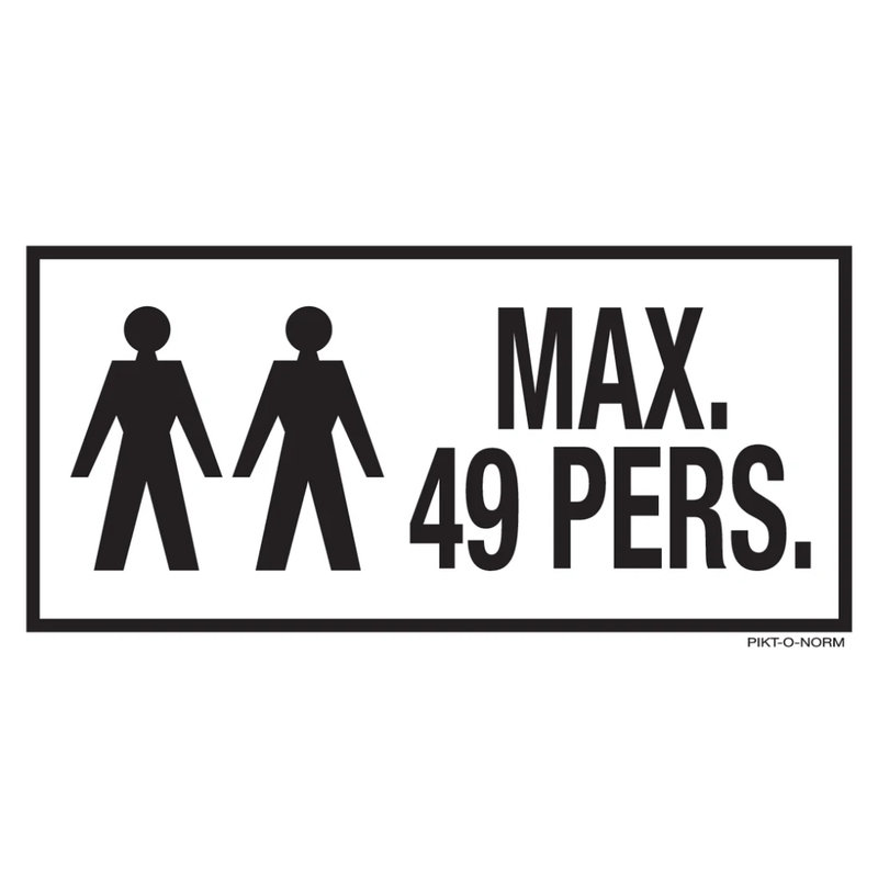 Pictogram max 49 personen tekst zwart wit