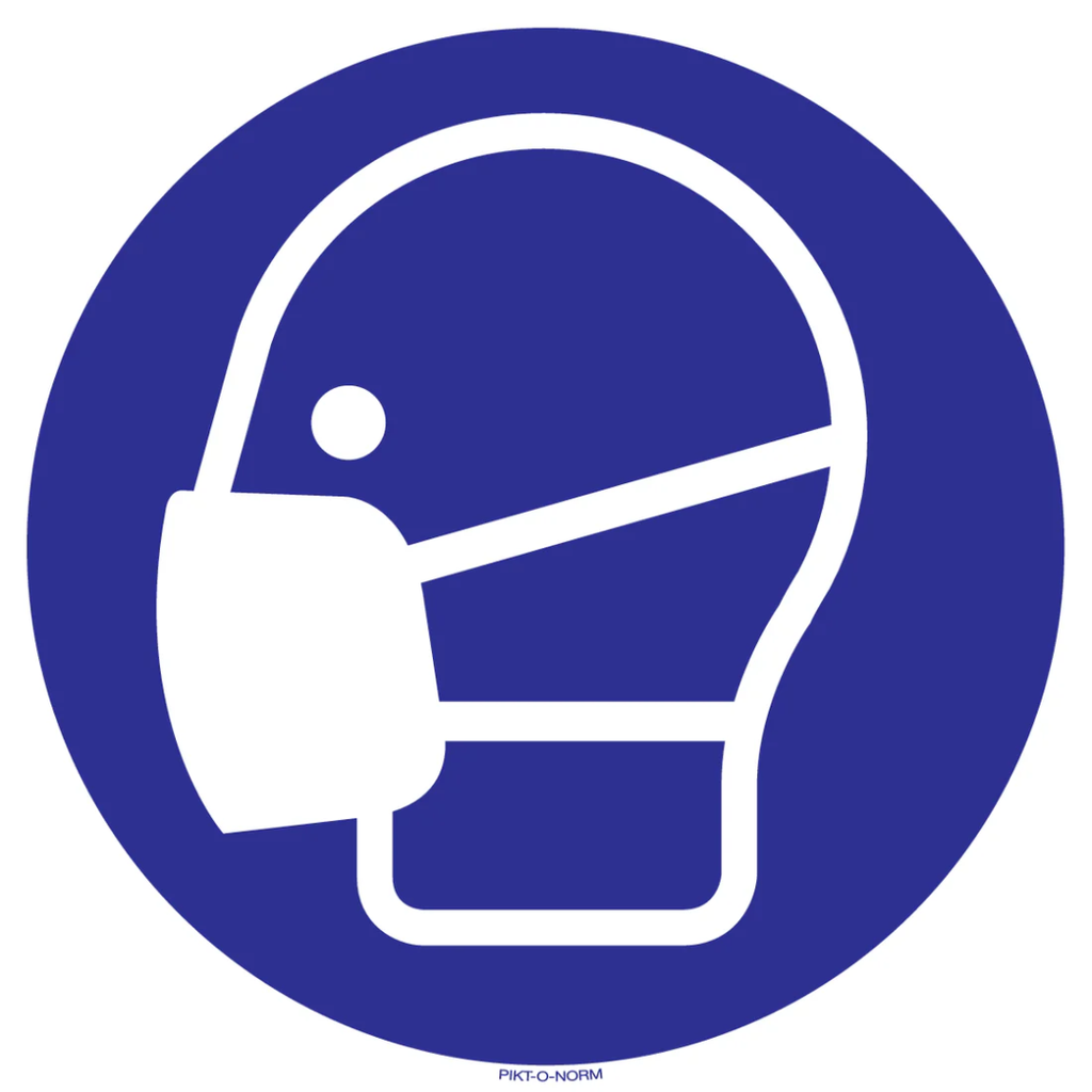 Pictogram mondmasker verplicht blauw wit volgens ISO 7010