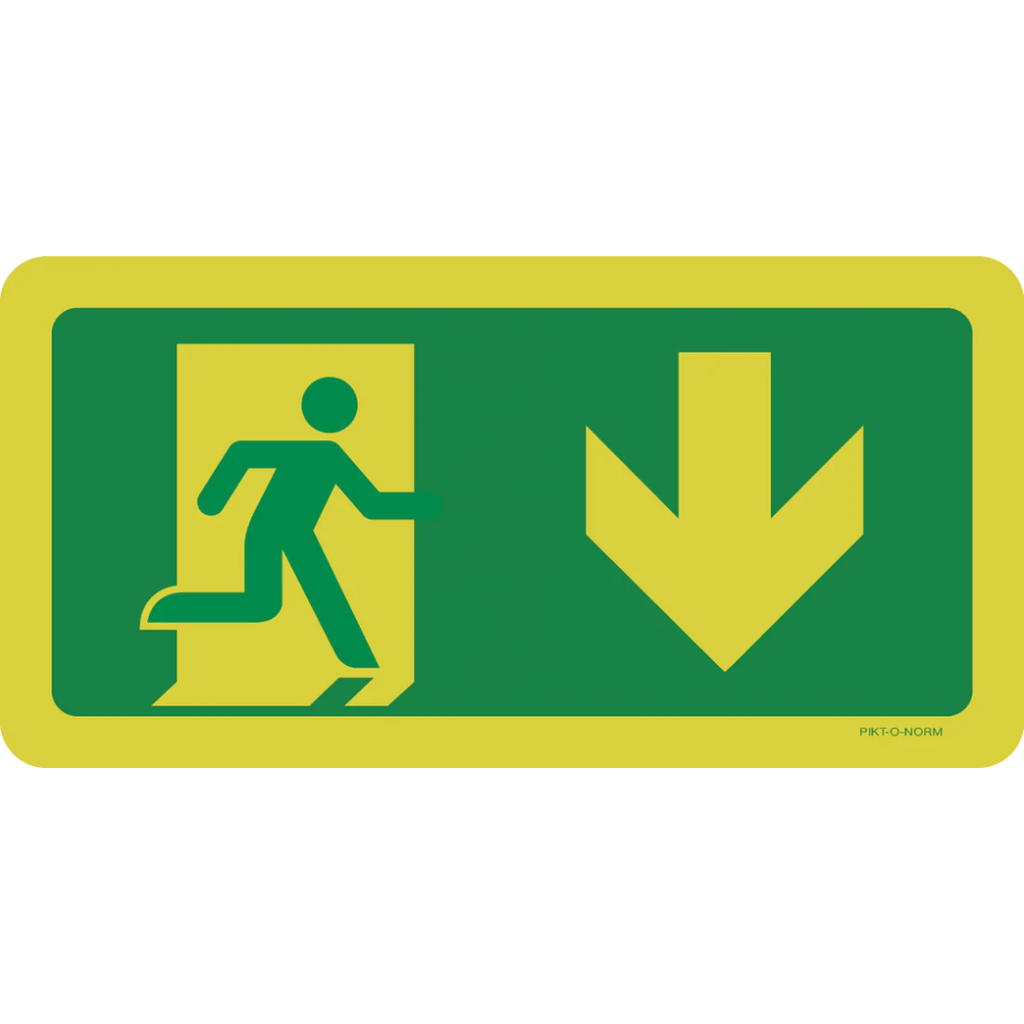Pictogram nooduitgang beneden groen wit pvc luminescerend volgens ISO 7010