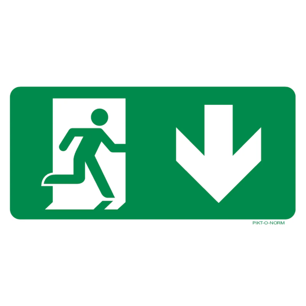 Pictogram nooduitgang beneden groen wit volgens ISO 7010