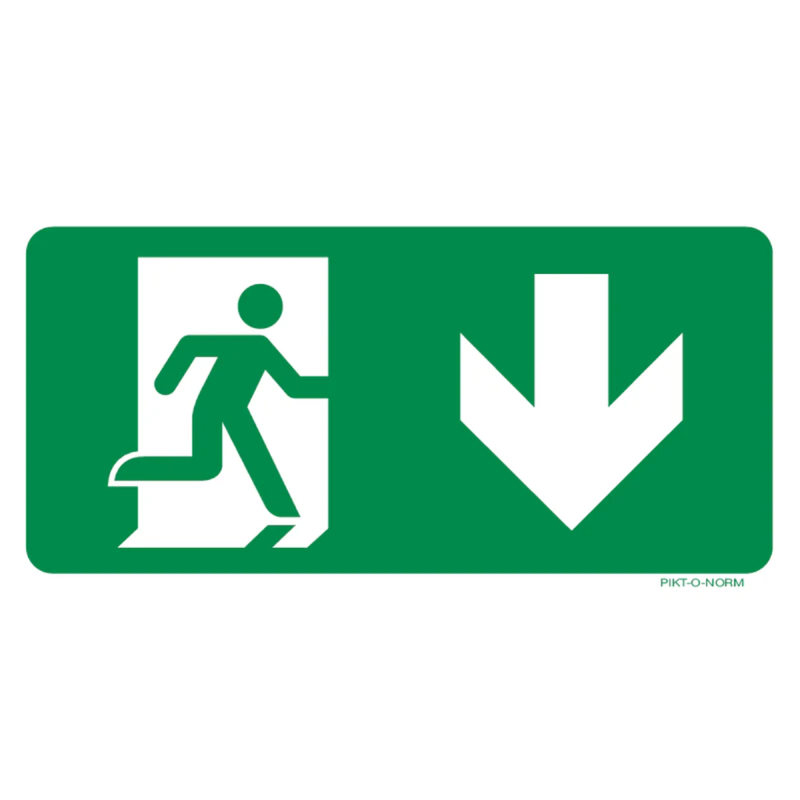 Pictogram nooduitgang beneden groen wit volgens ISO 7010