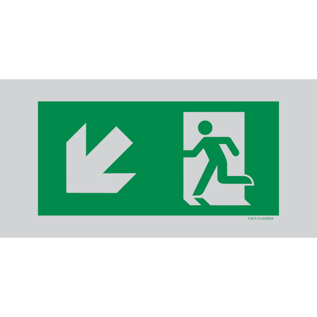 Pictogram nooduitgang beneden links groen wit aluminium volgens ISO 7010