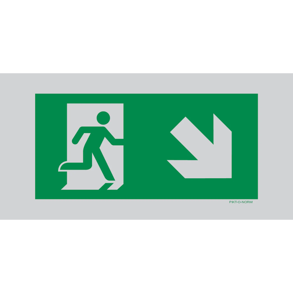 Pictogram nooduitgang beneden rechts groen wit aluminium volgens ISO 7010