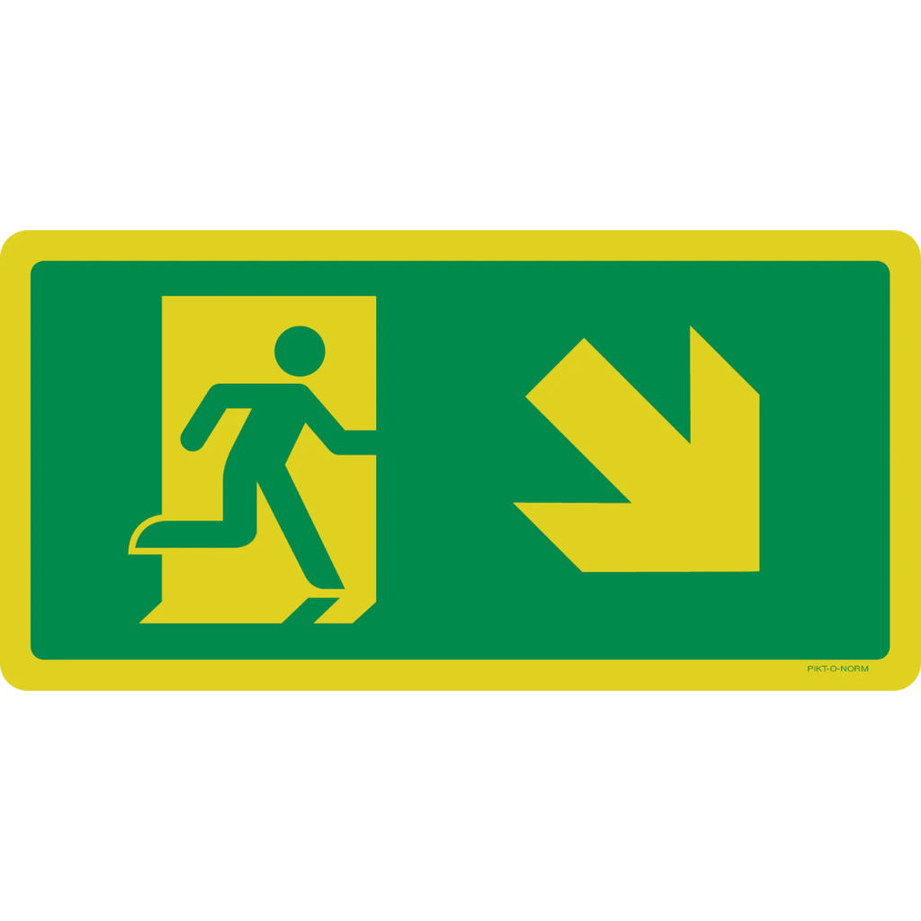 Pictogram nooduitgang beneden rechts groen wit pvc luminescerend volgens ISO 7010
