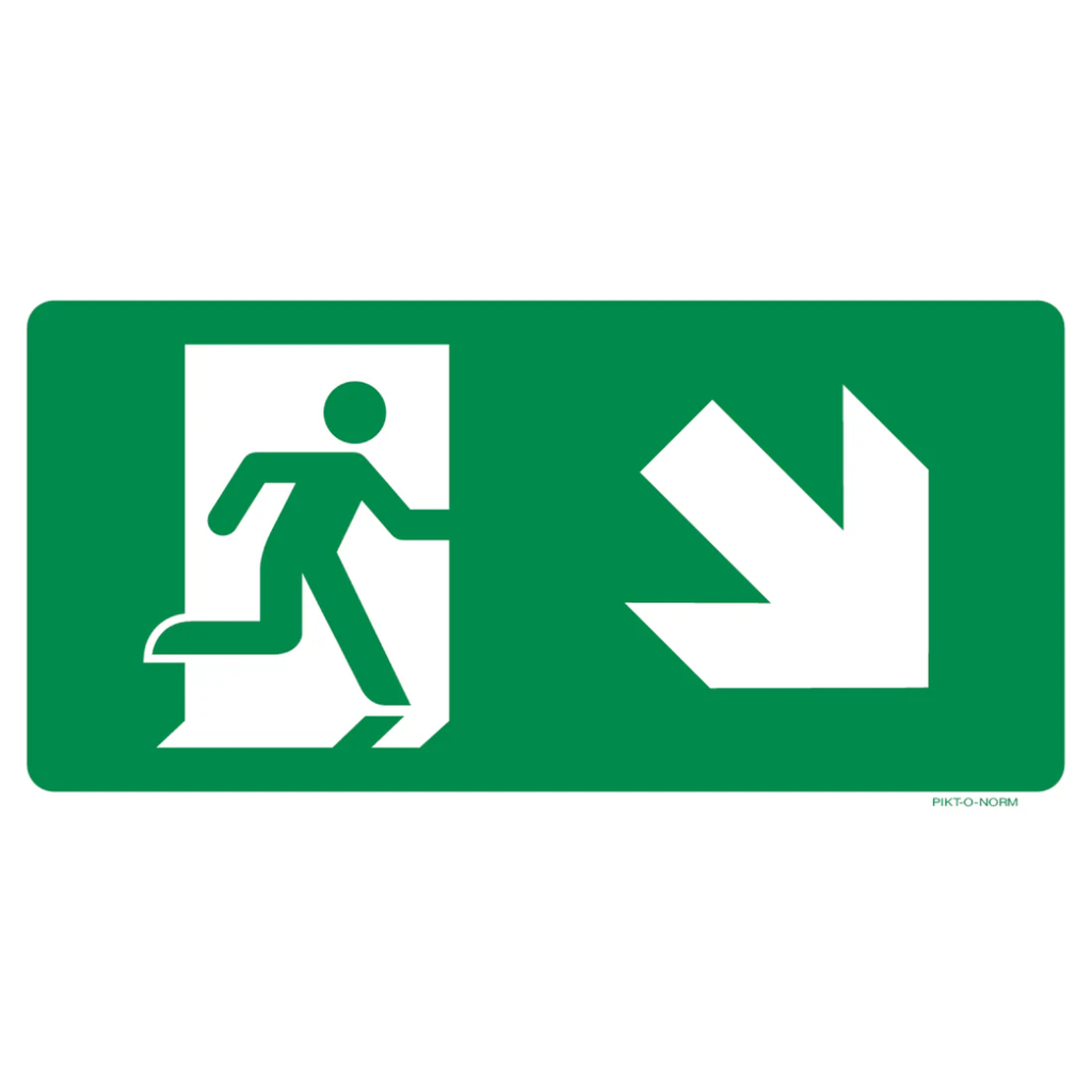Pictogram nooduitgang beneden rechts groen wit volgens ISO 7010
