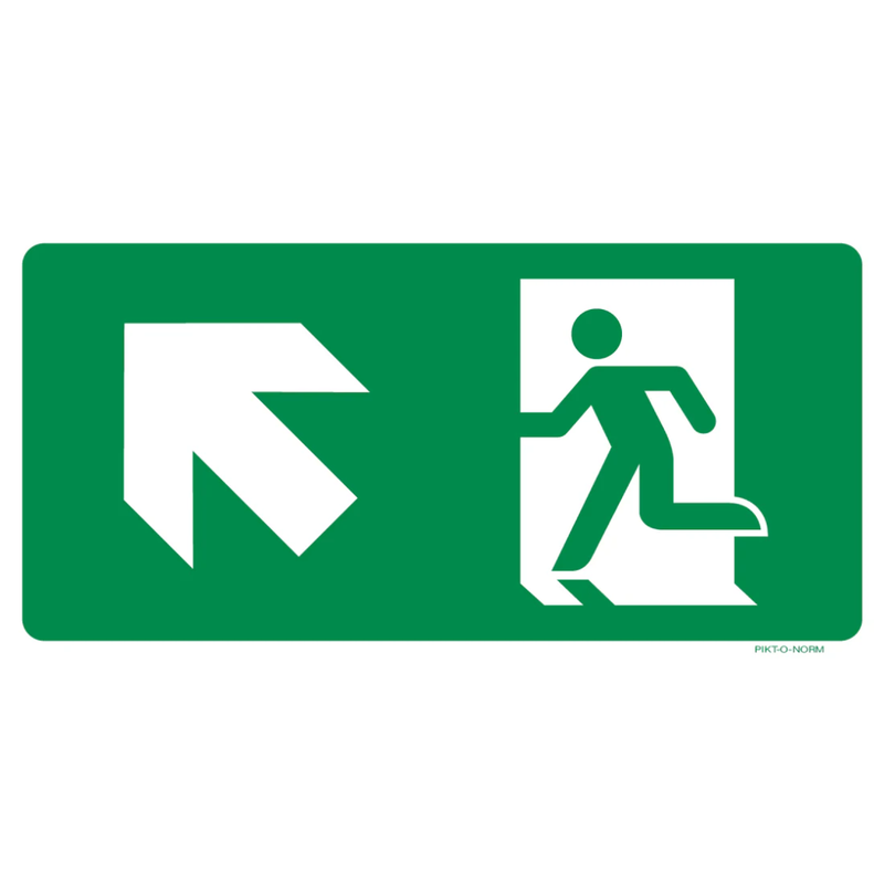 Pictogram nooduitgang boven links groen wit volgens ISO 7010