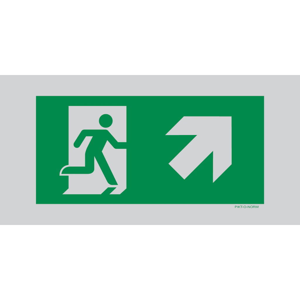 Pictogram nooduitgang boven rechts groen wit aluminium volgens ISO 7010