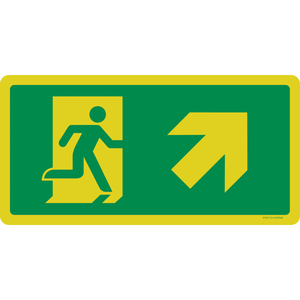 Pictogram nooduitgang boven rechts groen wit pvc luminescerend volgens ISO 7010